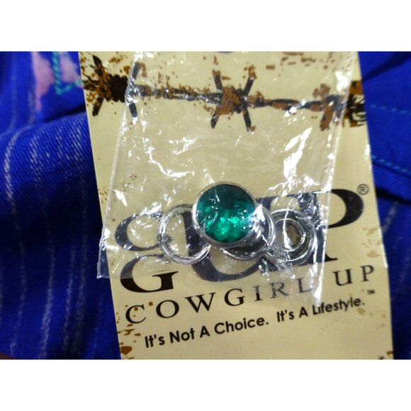 NWT Cowgirl Up Embroidered Yoke Western Jewel Embellished Shirt Blue Pinstripe L - Picture 10 of 14